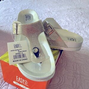 Silver and rhinestone thong sandal